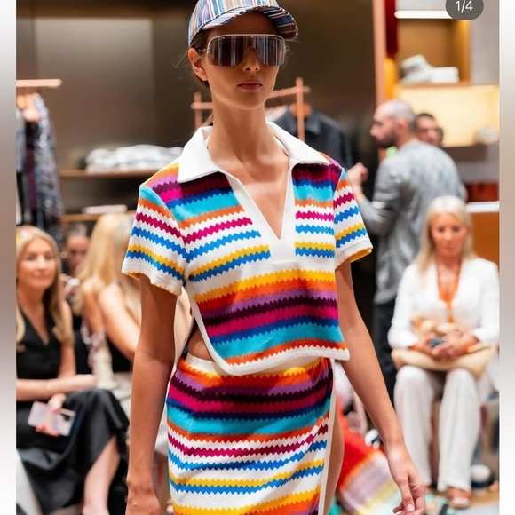 Missoni ZigZag Crop Shirt Top Small Multicolor Terry Towel Chevron IT40 White - Picture 11 of 16